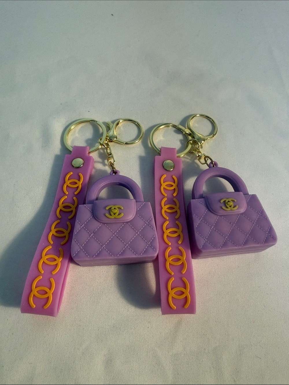 Purple Quilted Mini Purse Keychain with Pink Strap